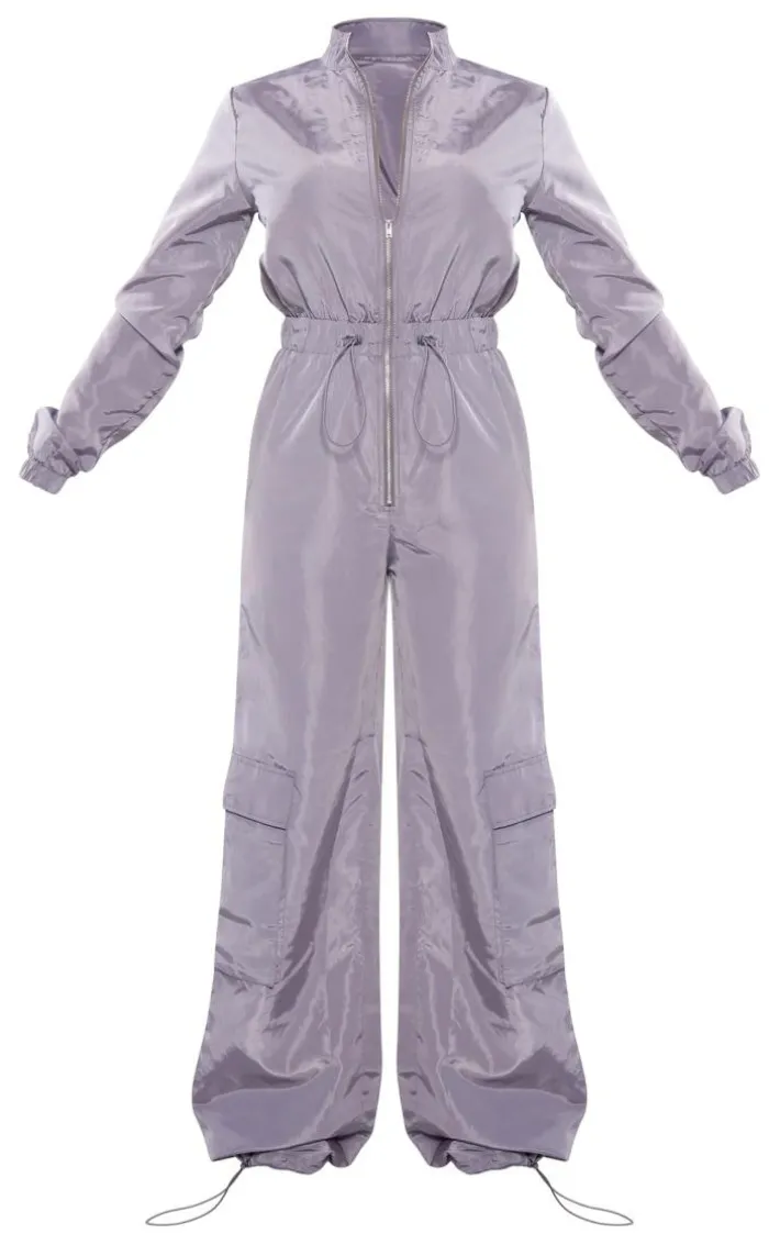 Light Grey Zip Up Toggle Wide Leg Jumpsuit