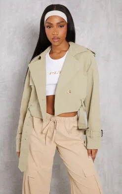 PrettyLittleThing Trench Coats*Cropped Belted Hem Trench Coat