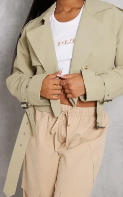 PrettyLittleThing Trench Coats*Cropped Belted Hem Trench Coat