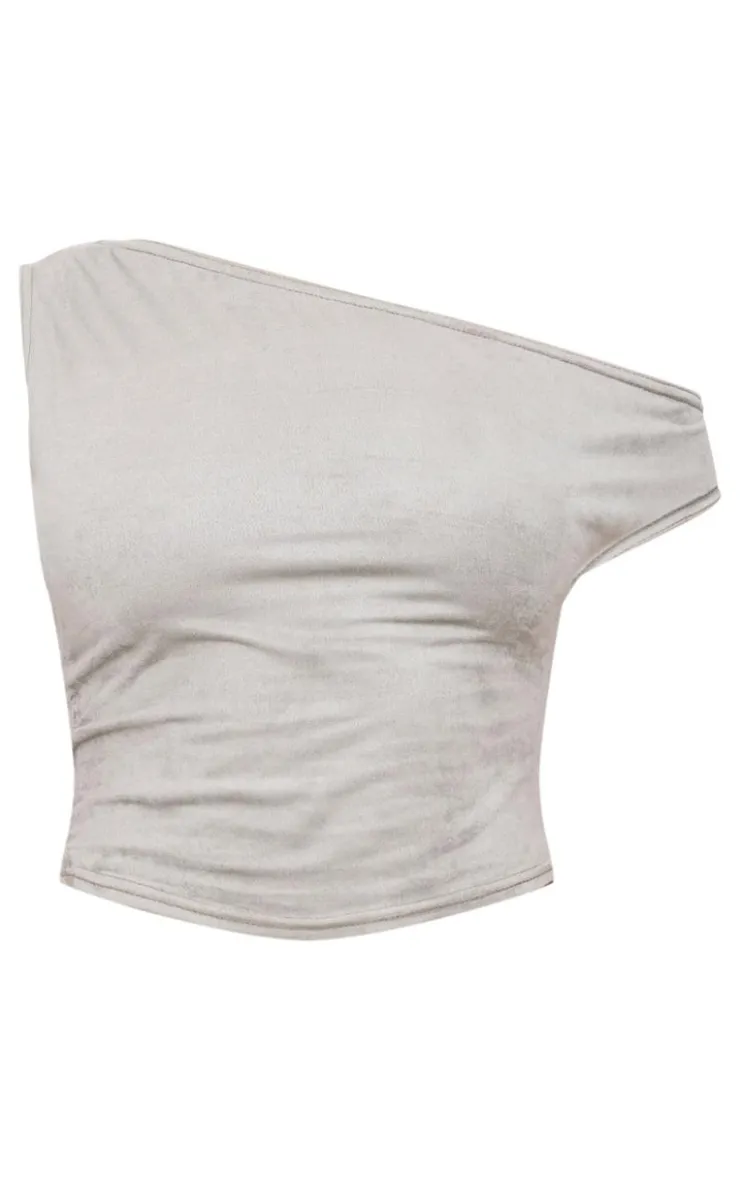 Online PrettyLittleThing Faux Suede Asymmetric Crop Top Light Khaki