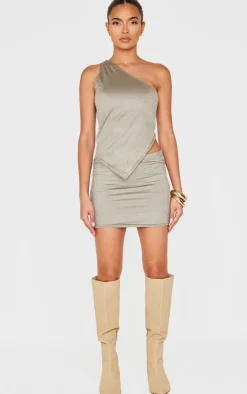 PrettyLittleThing Faux Suede Micro Mini Skirt Light Khaki