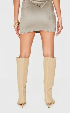PrettyLittleThing Faux Suede Micro Mini Skirt Light Khaki