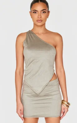 PrettyLittleThing Faux Suede Micro Mini Skirt Light Khaki
