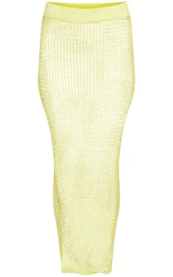 Clearance PrettyLittleThing Crochet Plain Knit Maxi Skirt Light Lime