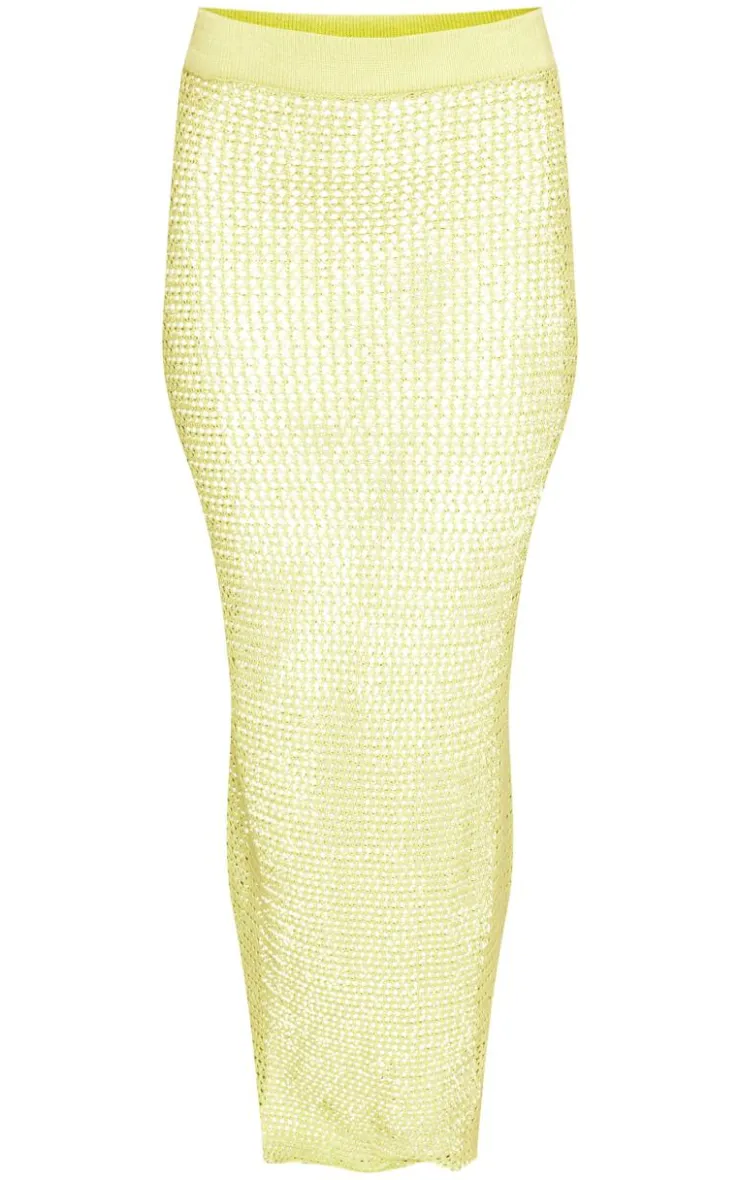 Clearance PrettyLittleThing Crochet Plain Knit Maxi Skirt Light Lime
