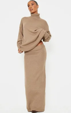 PrettyLittleThing Soft Knit Maxi Skirt Light Mocha