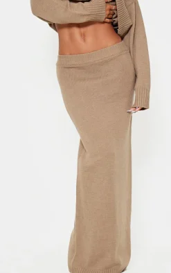 PrettyLittleThing Soft Knit Maxi Skirt Light Mocha