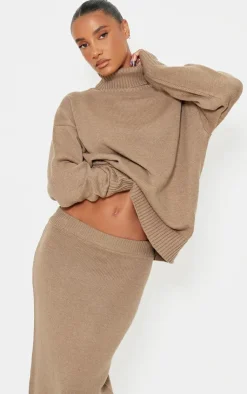 PrettyLittleThing Soft Knit Maxi Skirt Light Mocha