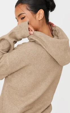 Light Mocha Soft Knit Oversized Hoodie