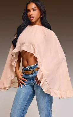 PrettyLittleThing Blouses*Chiffon Frill Hem Cape Crop Top