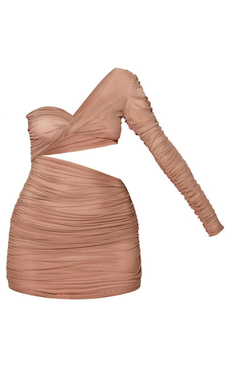Double Layer Mesh Twist Ruched Detail Bodycon Dress-PrettyLittleThing Outlet