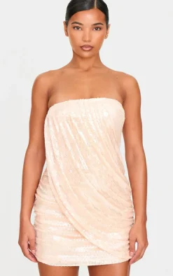 Sequin Draped Bandeau Bodycon Dress-PrettyLittleThing Hot