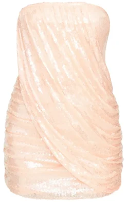Sequin Draped Bandeau Bodycon Dress-PrettyLittleThing Hot