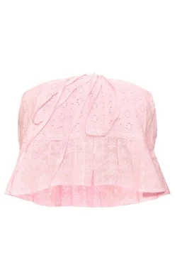 New PrettyLittleThing Broderie Crochet Trim Bandeau Light Pink