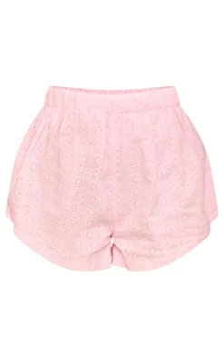 Online PrettyLittleThing Broderie High Waisted Shorts Light Pink