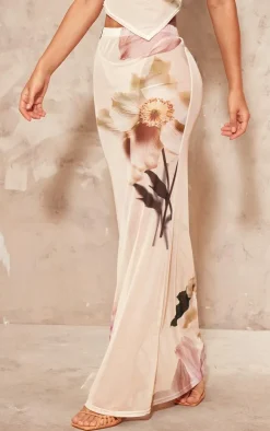 Best PrettyLittleThing Floral Mesh Maxi Skirt Light Pink
