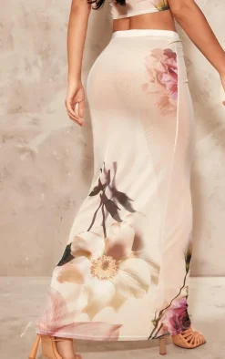 Best PrettyLittleThing Floral Mesh Maxi Skirt Light Pink