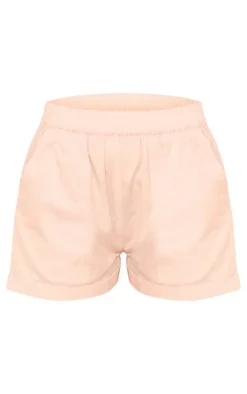 Clearance PrettyLittleThing Linen Look High Waisted Turn Up Hem Shorts Light Pink