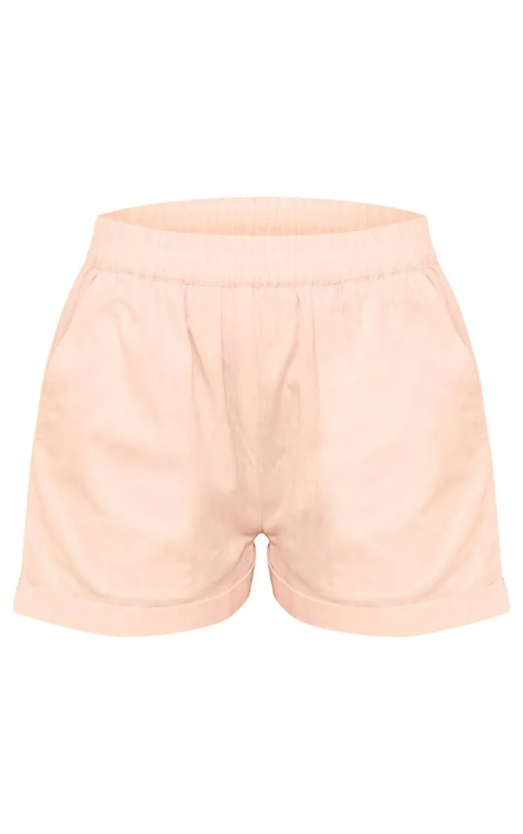 Clearance PrettyLittleThing Linen Look High Waisted Turn Up Hem Shorts Light Pink