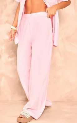 New PrettyLittleThing Linen Look High Waisted Tailored Pants Light Pink