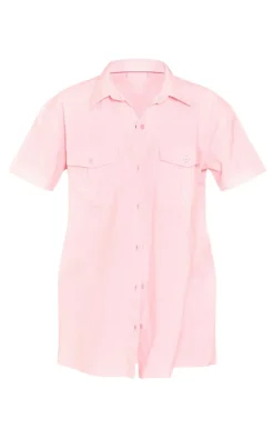 PrettyLittleThing Linen Look Pocket Front Short Sleeve Oversized Shirt Light Pink