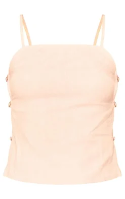 New PrettyLittleThing Linen Look Velvet Strap Detail Cami Top Light Pink