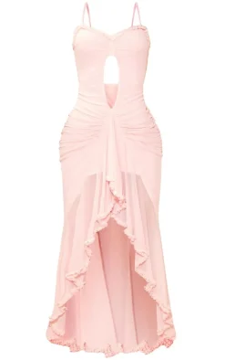 Mesh Ruffle Cut Out Flared Maxi Dress-PrettyLittleThing
