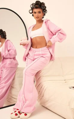 Discount PrettyLittleThing Oversized Wide Leg Seam Detail Sweatpants Light Pink