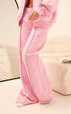 Discount PrettyLittleThing Oversized Wide Leg Seam Detail Sweatpants Light Pink