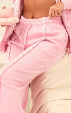 Discount PrettyLittleThing Oversized Wide Leg Seam Detail Sweatpants Light Pink