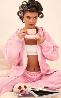 New PrettyLittleThing Oversized Zip Through Seam Detail Hoodie Light Pink