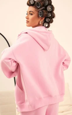 New PrettyLittleThing Oversized Zip Through Seam Detail Hoodie Light Pink