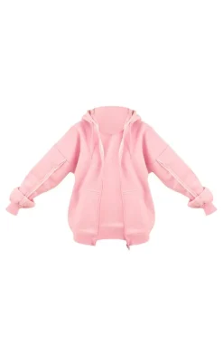New PrettyLittleThing Oversized Zip Through Seam Detail Hoodie Light Pink
