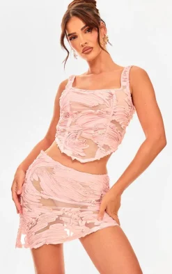 New PrettyLittleThing Textured Chiffon Asymmetric Hem Corset Light Pink