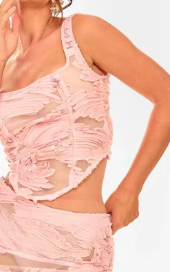 New PrettyLittleThing Textured Chiffon Asymmetric Hem Corset Light Pink