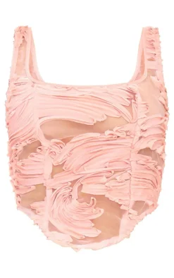 New PrettyLittleThing Textured Chiffon Asymmetric Hem Corset Light Pink