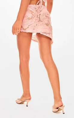 Discount PrettyLittleThing Textured Chiffon Asymmetric Mini Skirt Light Pink