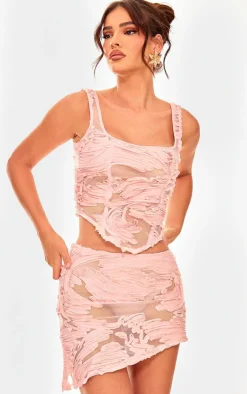 Discount PrettyLittleThing Textured Chiffon Asymmetric Mini Skirt Light Pink