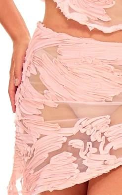 Discount PrettyLittleThing Textured Chiffon Asymmetric Mini Skirt Light Pink