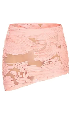 Discount PrettyLittleThing Textured Chiffon Asymmetric Mini Skirt Light Pink