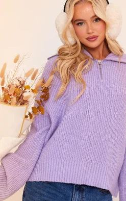 PrettyLittleThing Oversized Sweaters*Brushed Knit Zip Up Oversized Sweater