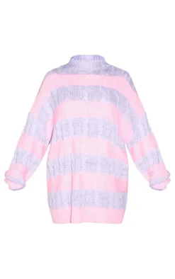 PrettyLittleThing Oversized Sweaters*Contrast Cable Knit Stripe Oversized Sweater