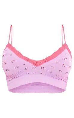 Lilac Contrast Lace Textured Seamless Bralette