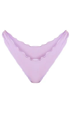 Lilac Contrast Stitch Frill High Leg Bikini Bottoms