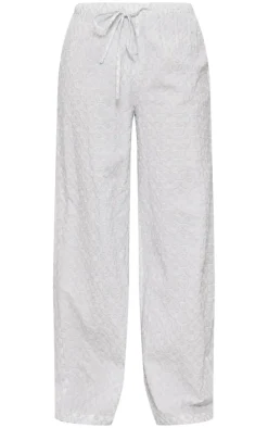 Lilac Embroidered Pattern Drawstring Waist Pants
