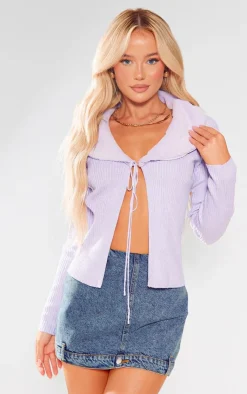 PrettyLittleThing Cardigans*Faux Fur Collar Rib Knit Cardigan