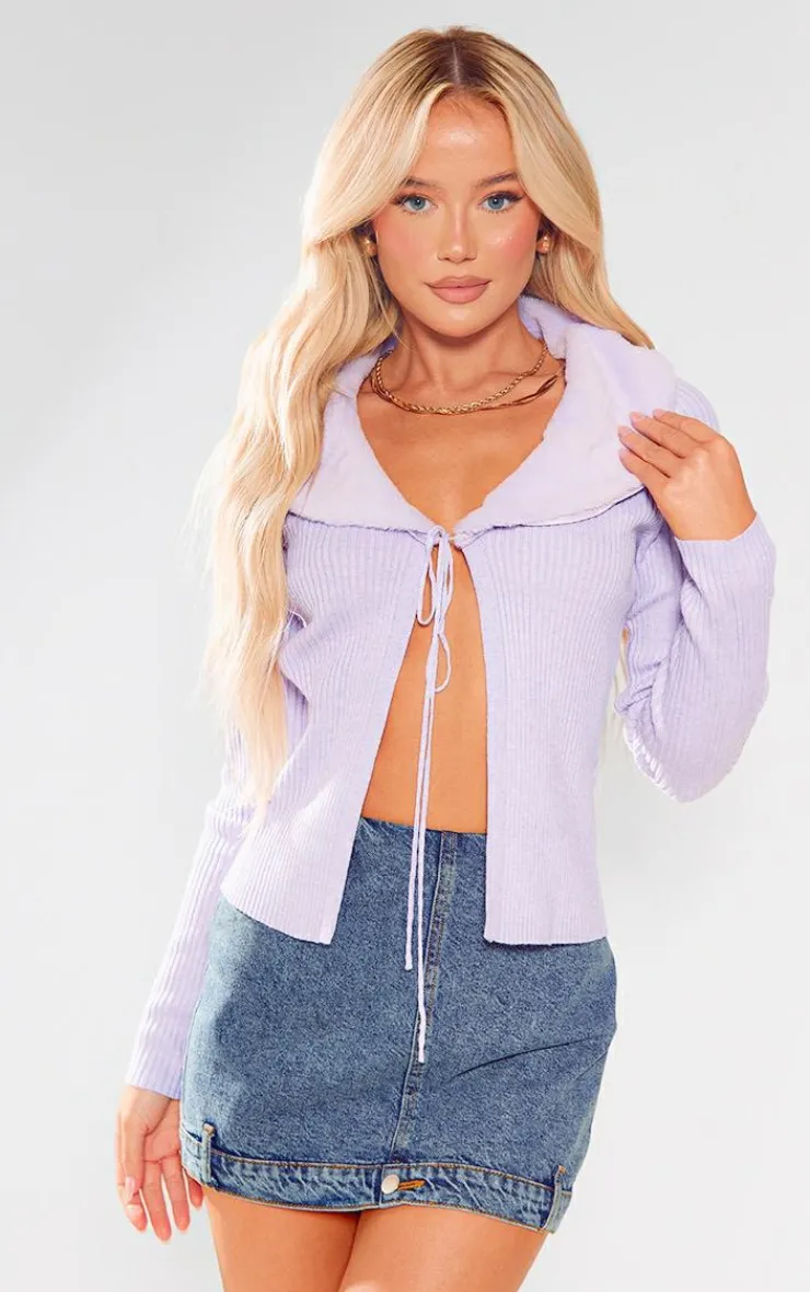 PrettyLittleThing Cardigans*Faux Fur Collar Rib Knit Cardigan