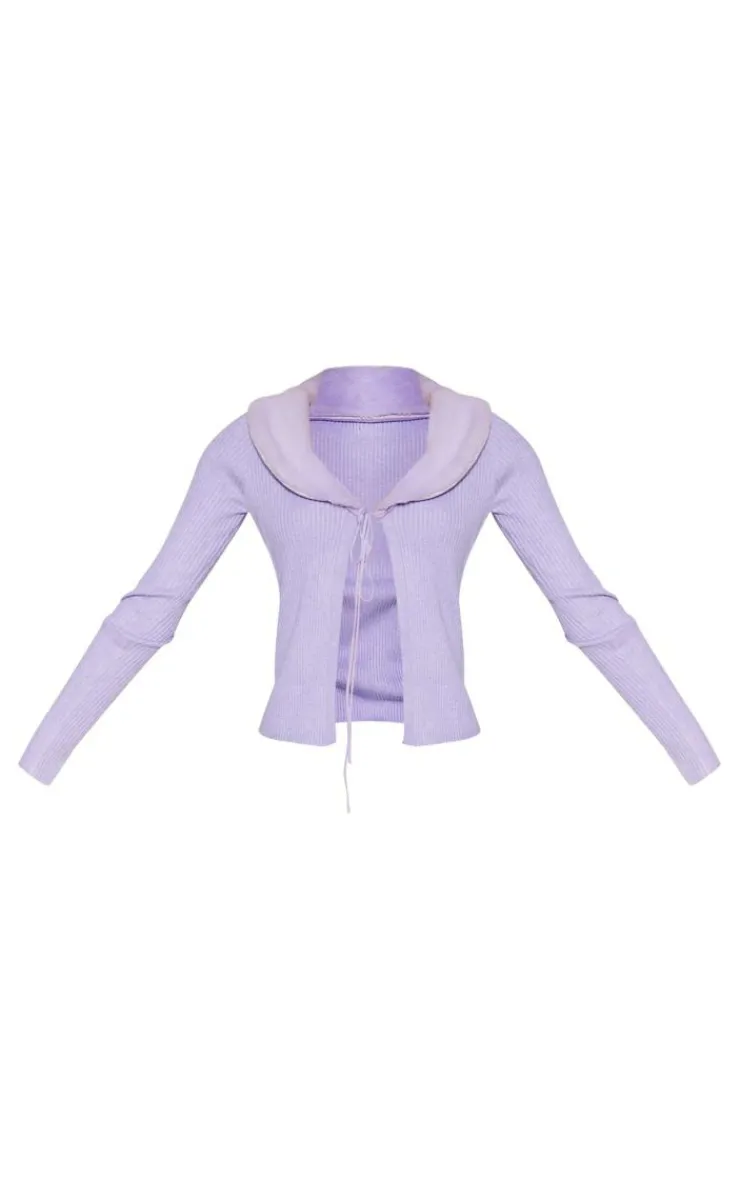 PrettyLittleThing Cardigans*Faux Fur Collar Rib Knit Cardigan