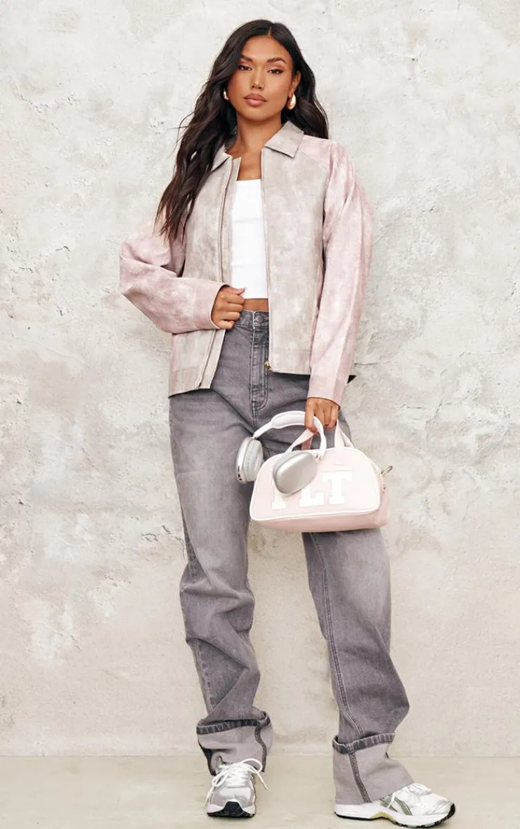 PrettyLittleThing Bomber Jackets*Faux Leather Contrast Panels Bomber Jacket
