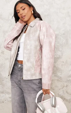 PrettyLittleThing Bomber Jackets*Faux Leather Contrast Panels Bomber Jacket